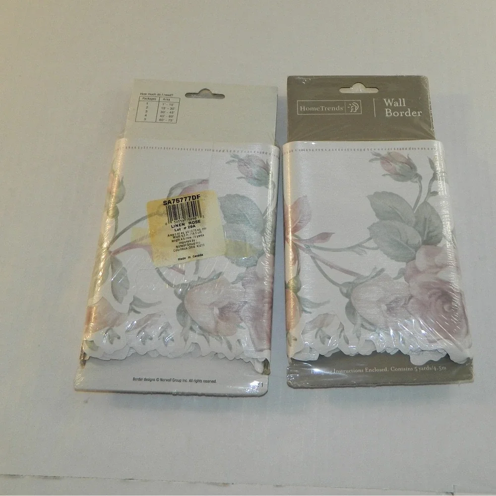 HomeTrends Wall Border Cottage 5yd x 6.5in Linen Rose Pink Floral Scalloped 2pk
